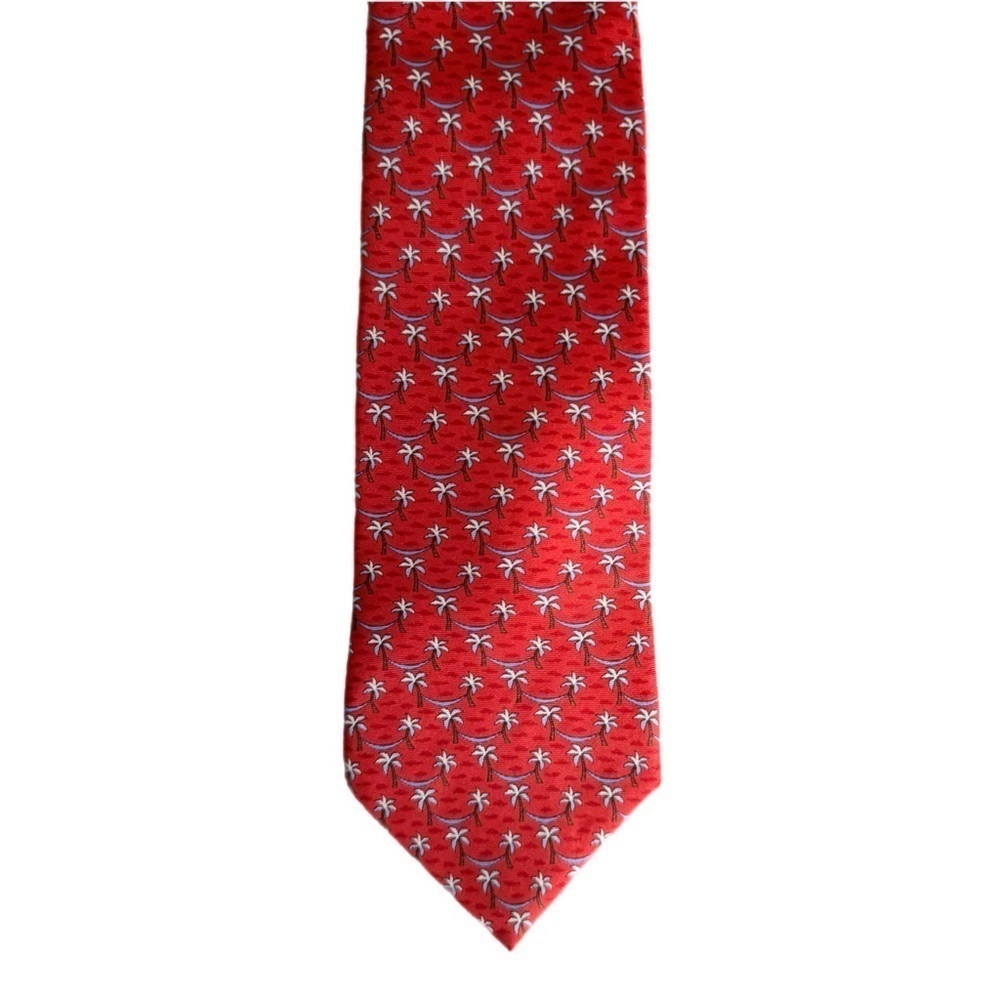 BROOKS BROTHERS COUNTRY CLUB SILK PALM TREE HAMMOCK RED NOVELTY TIE - Picture 6 of 7